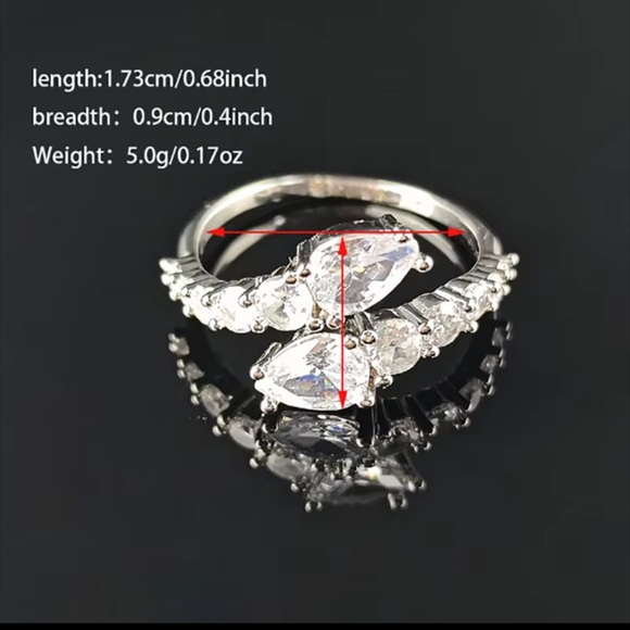 Adjustable Double Teardrop CZ Ring – Silver/Gold Finish - Picture 7 of 17